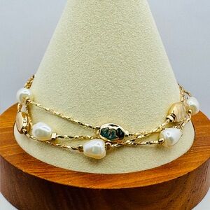Banana Republic‎ Faux Pearl Gold Tone Slider Bracelet NWT